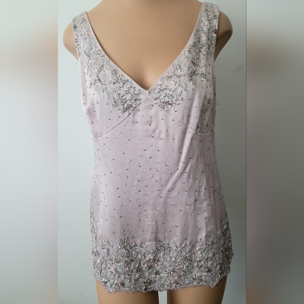 Linda Allard Ellen Tracy Silk Beaded Blouse Size 8